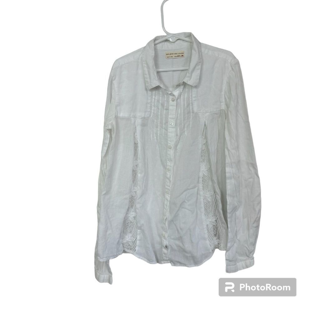 Zara Girls Cotton Floral Lace Collared Long Sleeve Button Up Shirt White 11/12